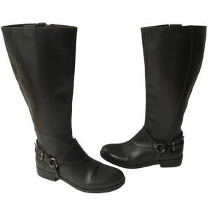 GEOX Repspira Alanis Dark Brown Black Leather Studded Riding Boots Shoes 39